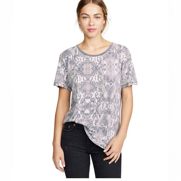 FREE PEOPLE  Tourist  Crew Neck  Tee Top in snake combo - Picture 1 of 14